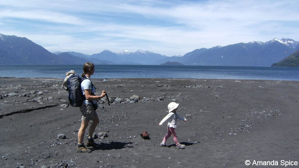 Backpacking with kids; walking on the beach